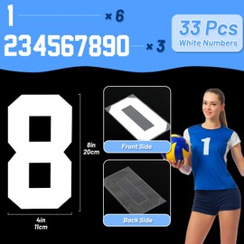 33 Pcs Iron on Numbers for Clothing, 8 Inch Heat Transfer 0 to 9 Jersey Number Large Iron on Numbers for Jersey White Iron Number for Sports Uniform Basketball Baseball Football T-Shirt