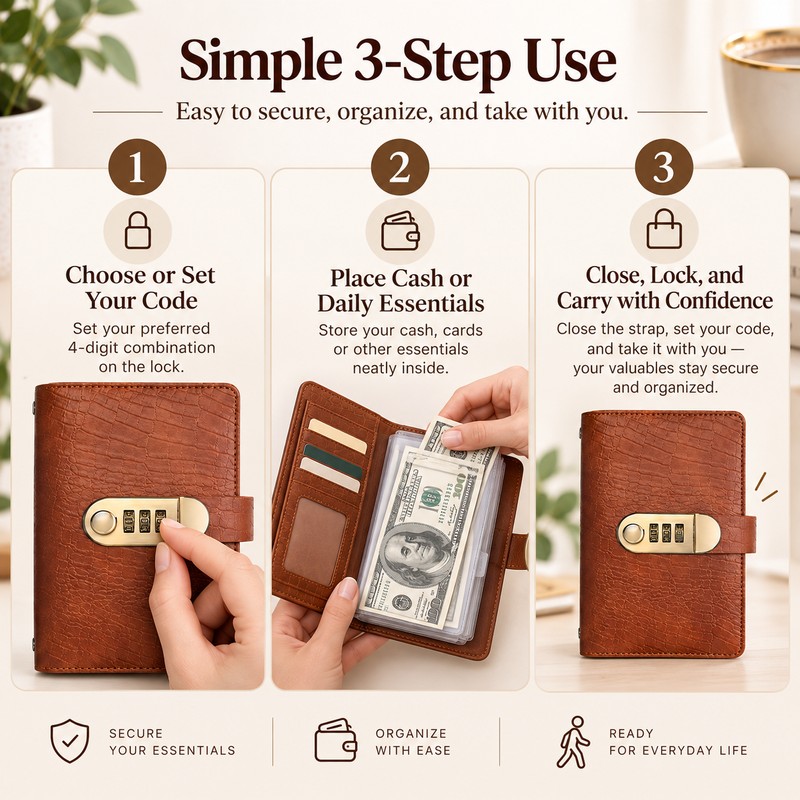 Combination Lock Cash Organizer for Budgeting – 100-Page Capacity with