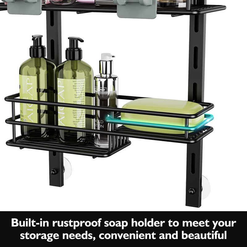 Orimade Over the Door Shower Caddy Adjustable 5 Tier Black,Bathroom