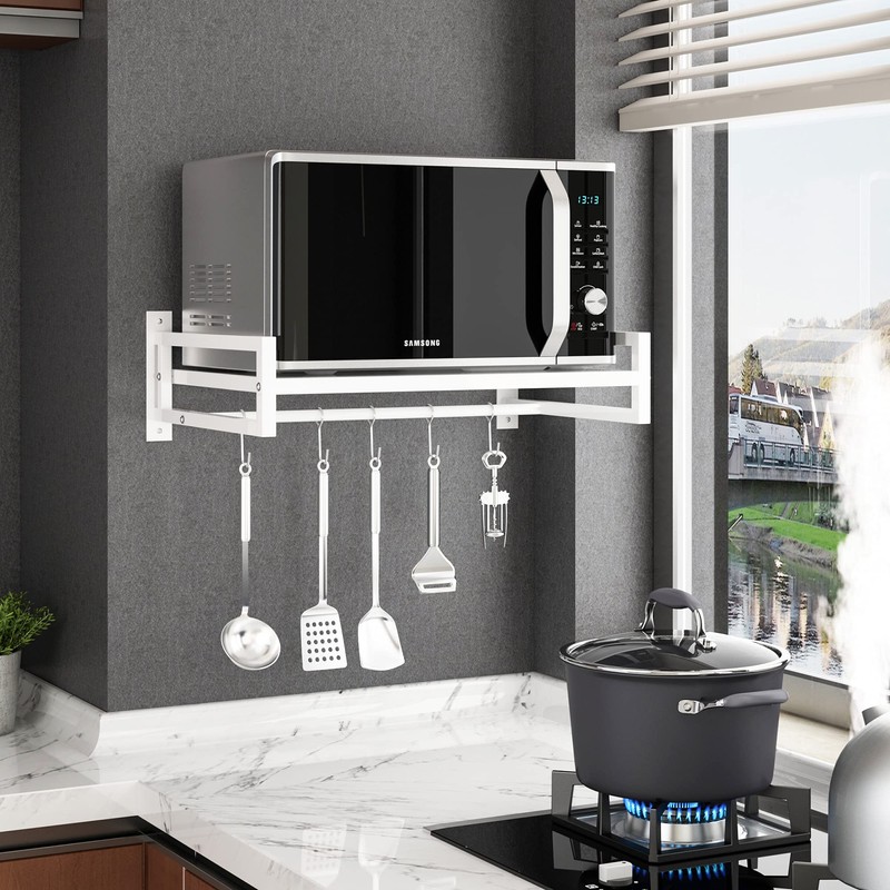 ABCOOL Wall Mount Microwave Oven Shelf Rack, White Carbon Steel