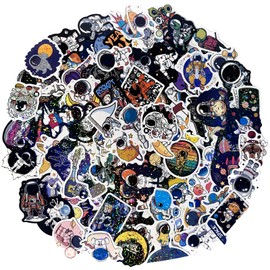 100pcs Space Stickers Pack, Sparkly Holographic Astronaut Decals for Water Bottle, Space Stickers for Kids Laptop Scrapbooking Phone, Outer Space Decals for Adults Women Teens Girls