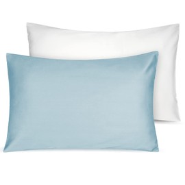 Soft Organic Cotton Toddler Pillowcases 14 X 20 Inches, Fit 13 X 18, 14 X 19 Pillows, Smooth Pearl Cotton Baby Pillowcases with Envelope Closure, Sterling Blue and Ivory, Set of 2