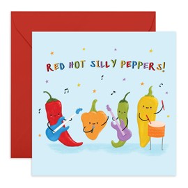 Red Hot Silly Peppers Birthday Card - Cute Music Band Themed Card for Friends, Family, Music Lovers for Him, Her, Brother, Sister, Colleagues, Cousin, Relatives - Comes with Fun Stickers