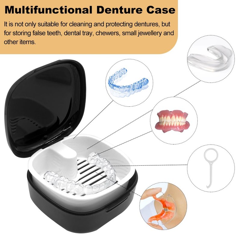 SwirlColor Denture Container, Portable Braces Box with Sieve, Plastic Retainer,