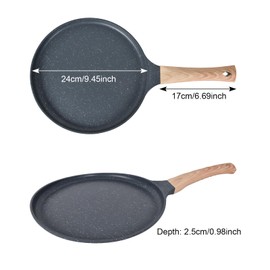 Crepe Pan 24 cm, Non-Stick Pan, Omlette Pancake Pan, with Removable Handle, Medical Stone Coating, Non-Stick Coating, for All Cookers and Induction Cookers, PFOA Free (Grey)