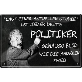 schilderkreis24 Tin Signs Collection 20 x 30 cm - Albert Einstein Quotes & Sayings: Inspirational & Humorous Wall Decoration (Loud to a Study Politicians Just Stupid)