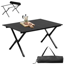 DESIGNSCAPE3D Folding Camping Table - 34" Portable Roll-Up Picnic Table, 220lbs Carbon Steel Outdoor Table for Camping, BBQ, Beach (Black, 86x60cm)