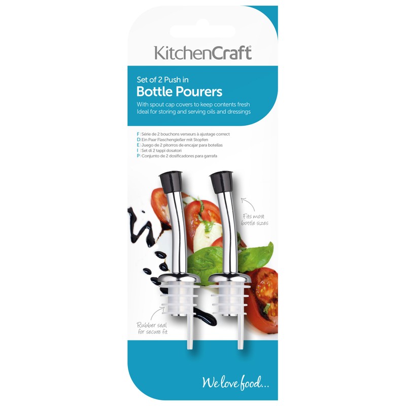KitchenCraft Oil Pourer Set with Freeflow Spouts and Caps, Metal,