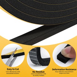 Weather Stripping - 1/2" x 1/4" x 26Ft Door Seal Strip High Density Foam Insulation Tape, Self Adhesive Soundproof Gap Filler for Doors, Windows, Sliding Door and AC Units（Black）