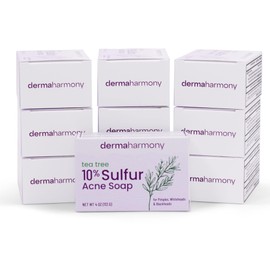 Dermaharmony 10% Sulfur with Tea Tree Oil Acne Bar Soap for Acne Pimples, Whiteheads & Blackheads - 4 oz (10 Bars)