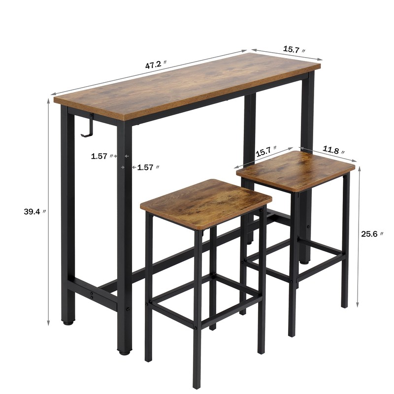 Finnhomy 47" Industrial Bar Table Set with 2 Stools -