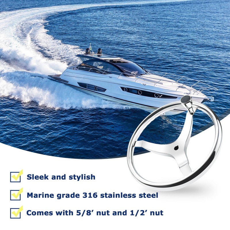 3 Spoke Stainless Steel Boat Steering Wheel 13-1/2" Dia with