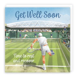 Hunts England - Get Well Soon Tennis Card For Him - Milo's Gallery - Tennis Get Well/Recovery Card - For Tennis Lover, Player, Fan - For Men, Boys - Hope You Feel Better Soon Card