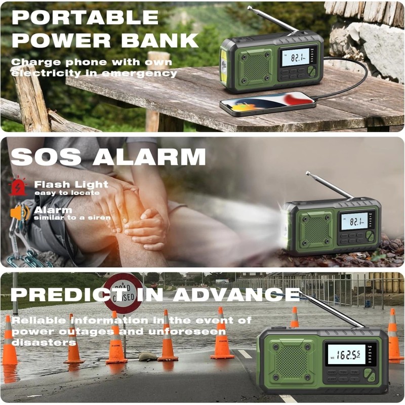 DexScout Emergency Weather Radio, NOAA AM FM, Flashlight, Power Solar,
