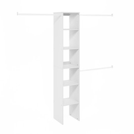 Furinno Fano Clothing & Closet Storage Organizer Shelf Tower with 3 Hanging Bars, White
