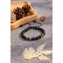 CrystalTears Mens Crystal Bracelet 8mm Tiger Eye Matte Agate Stone Beaded Protection Bracelets Healing Crystal Anxiety Bracelet Gifts for Men Boyfriend Husband Dad Christmas Fathers Day