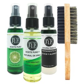 JYE Kit Rapunzel. Aceites auxiliares en el crecimiento del Cabello Sábila, Bergamota y Loción para el Tratamiento de Calvicie, Incluye cepillo doble cara