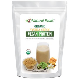 Z Natural Foods Organic Vanilla Cream Vegan Protein Powder, Vanilla Flavored Vegan Protein Supplement, All Natural, Vegan, Non-GMO, 1 lbs