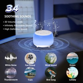 Xkimos White Noise Machine Baby and Adult, 34 Soothing Sounds White Noise Machine, 7 Color Lights Portable Baby Night Light Sound Machine for Kids Sleeping with 3 Auto-off Timer & 30 Levels of Volume