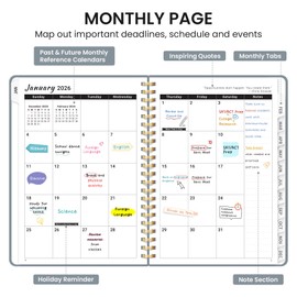 2026 Planner, Weekly and Monthly Planner, January 2026 - December 2026, Hardcover 2026 Calendar Planner Book with Tabs For Women & Men, Inner Pocket, Spiral Bound, Perfect for Office Home School Supplies - A5 (6.3" x 8.5"), Stone Gray