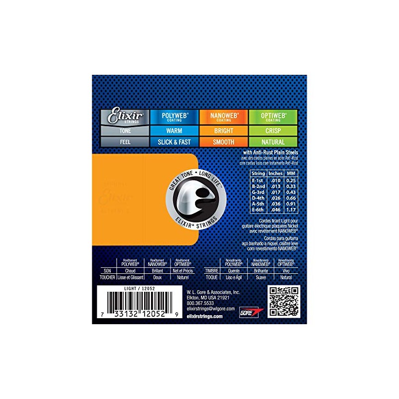 Elixir Nanoweb - Cuerdas para guitarra eléctrica, paquete de 3,