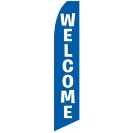 Swooper Advertising Flag Welcome Blue With White Text