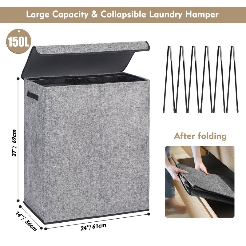 DOKEHOM 150L Double Laundry Basket with Lid and Removable Laundry