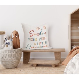 Rusenbao Kids Throw Pillow Covers 18x18,She is Sunshine Mixed with a Little Hurricane,Girls Room Decor Pillowcase for Girls Kids Room Bedroom Nursery