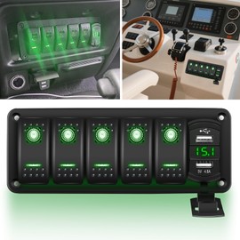 NORTHYUN 5 Gang 12V Rocker Switch Panel with 4.8A Dual USB Charger and Voltmeter, Pre-Wired Waterproof Rocker Switch 12V/24V DIY Stickers for Car, Truck, RV, Trailer
