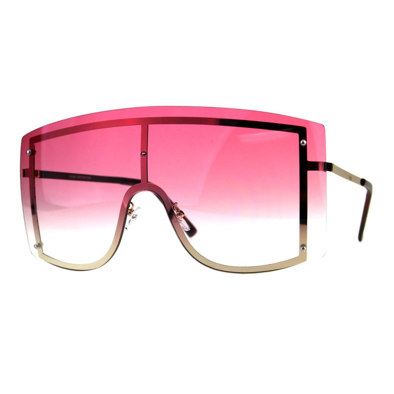 Extra Oversized Shield Robotic Futuristic Gradient Lens Sunglasses Gold Pink