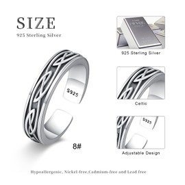Midir&Etain Celtic Adjustable Ring 925 Sterling Silver Nordic Rings Viking Rings Birthday Gifts Nordic Viking Celtic Jewelry for Men Women, Sterling Silver, No Gemstone