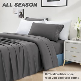 REDASW 1800 Thread Count Microfiber Sheets 4pc Bedding Set, Deep Pockets Fit 16", Wrinkle-Shrink-Fade Resistant & Lightweight Sheet Set (Queen Dark Gray)