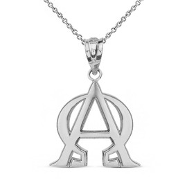 Religious Jewelry 925 Sterling Silver Alpha and Omega Christian Symbols Pendant Necklace, 18"