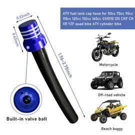 Kewucn 2 PCS Breather Hose Gas Fuel Tank Cap, Universal CNC One Way Tank Valve Vent Tube with Aluminum Breather Valve for All Off-Road Motorcycles, ATVs, Motorcycle Accessories (Blue)