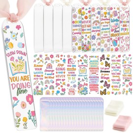 Dazoratix Mental Health Acrylic Bookmarks - 45 Pcs Butterfly Acrylic Bookmark Blanks Double-Sided Clear Bookmark Making Kit UV DTF Transfer Stickers with Yellow Pink Ribbon Book Lovers Women DIY Gifts