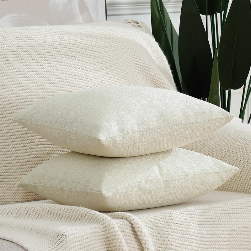 Madizz Set of 2 Faux Linen Cushion Covers, Soft Decorative