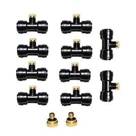 1/4'' Slip-Lock, Outdoor Misting Nozzle Tees, Water Brass Misting Mister Nozzle, Misting Nozzles Kit, with Thread 10/24 UNC Tees 10pcs and 0.4mm Orifice Nozzle 12pcs, for Outdoor Cooling System