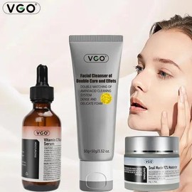 AOLG VGO Baba De Caracol Restorative Daily Care Set-Vitamin C Serum | 92% Snail Moisturizer for Hydration Skin Radiance moisturizing Skin Repair Hydrating - Specification: Moisturizer+Vitamin C Serum30ml+Facial Cleanser