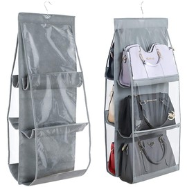 INHEMI Handbag Organiser Hanging, Handbag Hanging Organiser Storage with 6 Pockets, Handbag Storage, Non-Woven Fabric, Transparent Window, Storage Bag, Hanging Organiser - Grey