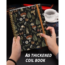 Ruled Spiral Writing Notebook,A5 Hardcover Lined College Journal for Women Lady Girl,Strong Twin-Wire Binding with Premium Paper,8.4" X 6",Perfect for School,Office,Home Gifts(Vintage Mushroom)