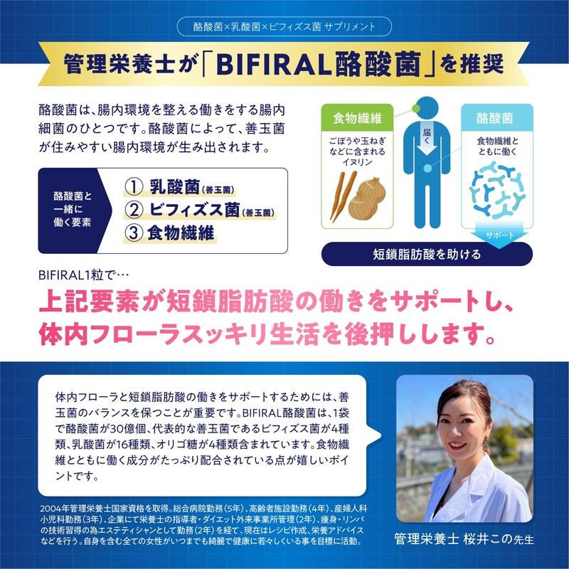 【生きた酪酸菌 30億個贅沢配合】 ビフィラル 酪酸菌 サプリ 酪酸菌 30億個 90日分 乳酸菌 ビフィズス菌