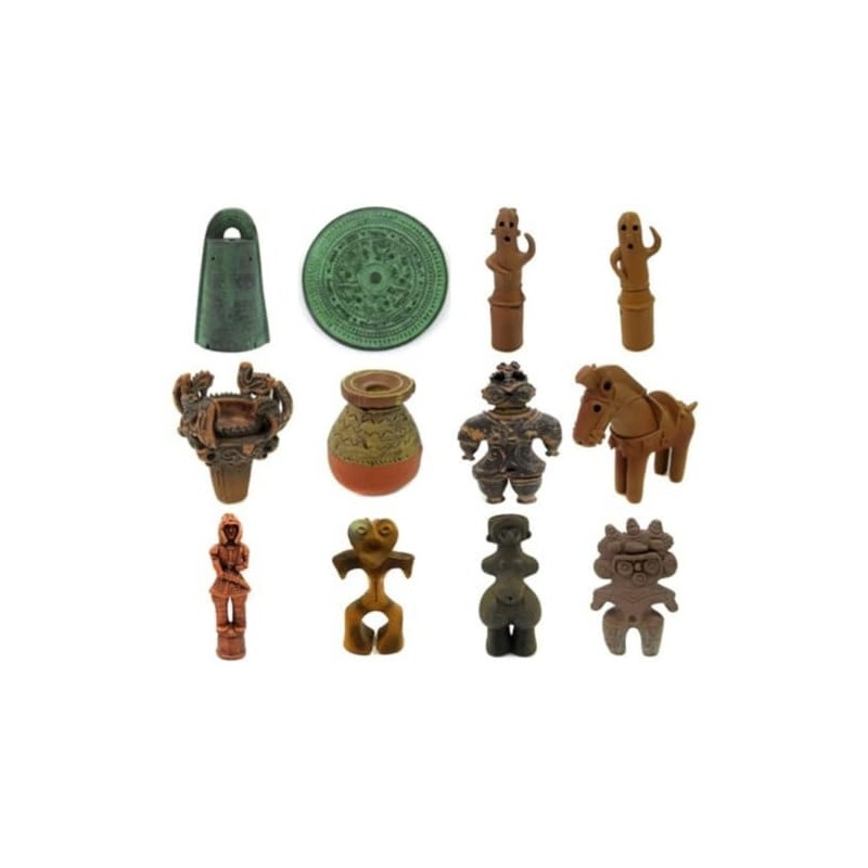 Haniwa and clay figurine + earthenware & bronze ware x