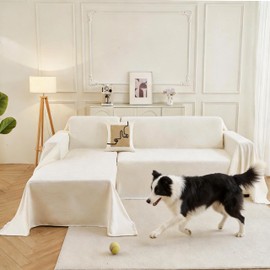 KaviKon Sectional Couch Covers 2-Piece for L Shape Sofa Cream Large