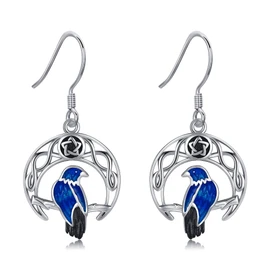 DAYLINLOVE Raven Earrings S925 Sterling Silver Celtic Knot Moon Dangle Drop Earrings Crow Viking Jewelry Gifts For Women Men Raven Lover