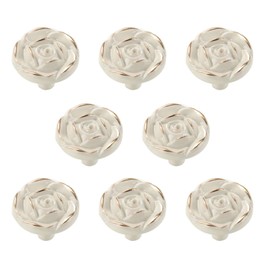 Antique Rose Flower Cabinet Knobs, Vintage Kitchen Shabby Chic Zinc Alloy White Drawer Pull Handles for Dresser Vanity Nightstand Cupboard Wardrobe, 8 Pack (Golden Line)