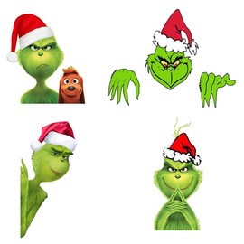 Miaija 4Pieces Grinch Car Sticker Christmas Green Monster Sticker Funny Car Windshield Decal Cartoon Decoration for Party Supplies