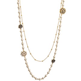 Designer Imitation Pearl Neckalce Camellia Flower Long Double Stranded Necklace Jewelry for Woman Pearl Jewellery