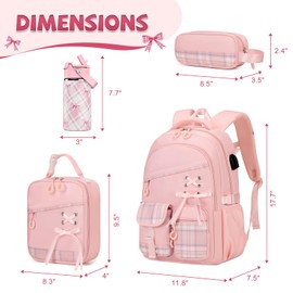 DIGOBAY Backpacks for Girls - Girls Backpack with 14oz Insulated Water Bottle, Plaid School Backpacks with Lunch Bag & Pencil Pouch for Girl Students Bookbag with Kids Water Bottle Stainless Steel