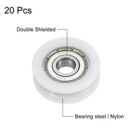 uxcell 20pcs U608ZZ Nylon Pulley U-Groove Ball Bearing 8x30x10mm U Groove Roller Wheel (GCr15) Chrome Steel Bearings, ABEC3
