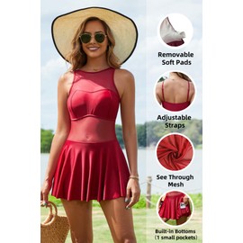 OnlyFyrene - Vestido de natación de una pieza para mujer con parte inferior integrada, almohadillas extraíbles, correas ajustables, Rojo rosa, Medium